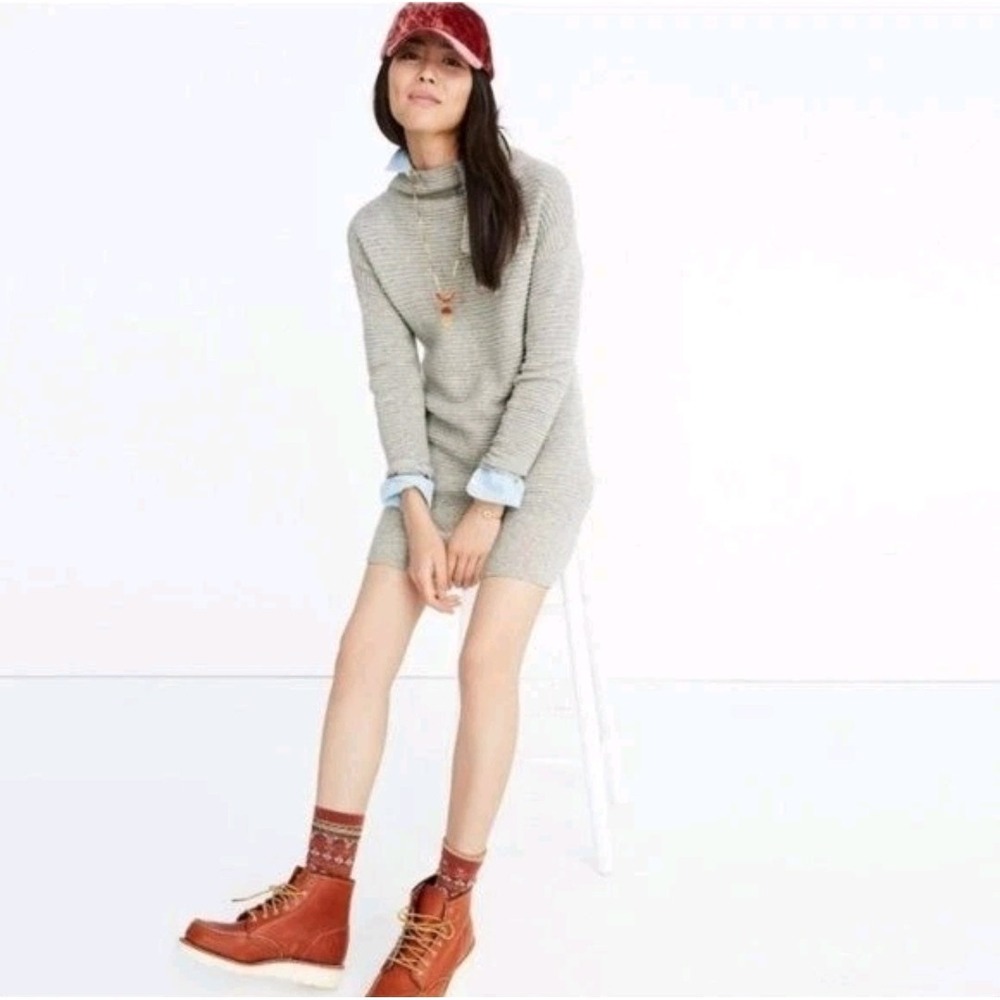 Madewell Skyscraper Merino Wool Mock Neck Long Sleeve Sweater Dress‎ L